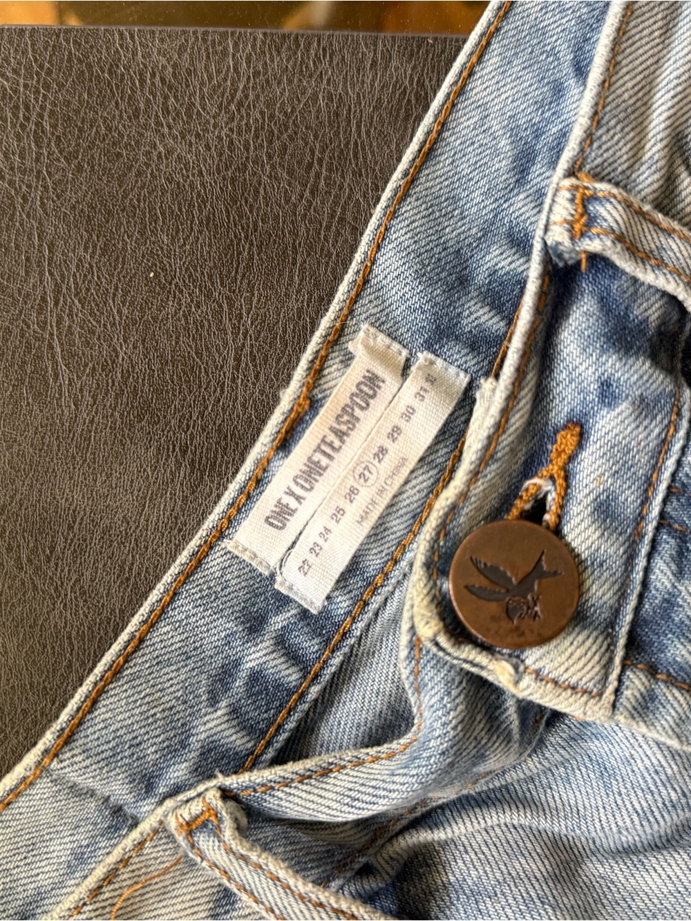 One Teaspoon Light Blue Washed Denim Jeans with Branded Button